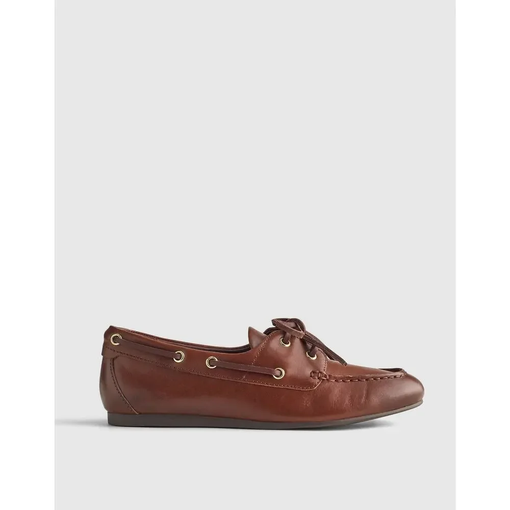 Madewell Women's The Jamie Boat Shoes Comfort Leather Cherry Wood Size 11 NWOB